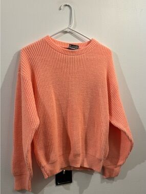 Vintage Soft Coral Cable Knit Sweater - Women Oversized Medium
